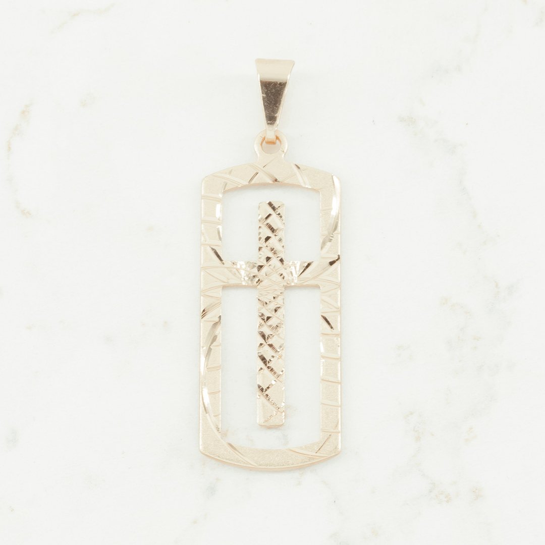 DIJE PLACA SILUETA CRUZ TALLADA