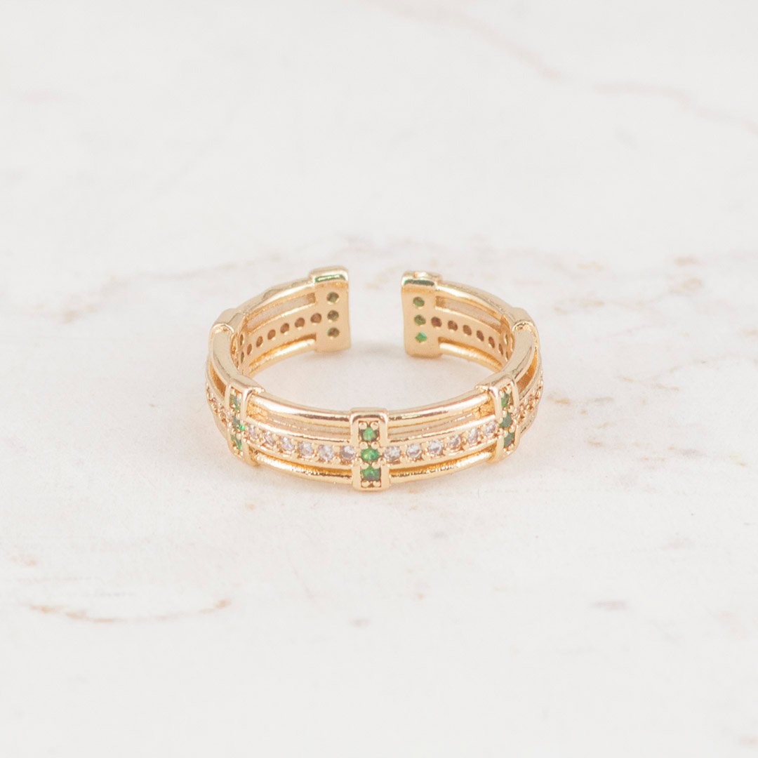 ANILLO VERONA 3 CARRILES CHISPAS ESMERALDA