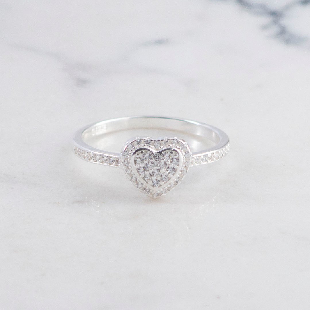 ANILLO CORAZON CIRCON BANDA CIRCONES EN V